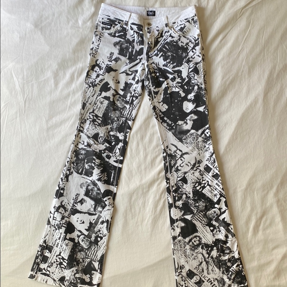 VINTAGE Y2K DOLCE & GABBANA R. BUDD DWYER NEWSPAPER PRINT JEANS  Size 26 - Picture 12 of 15